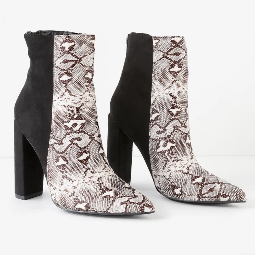 Snake print booties